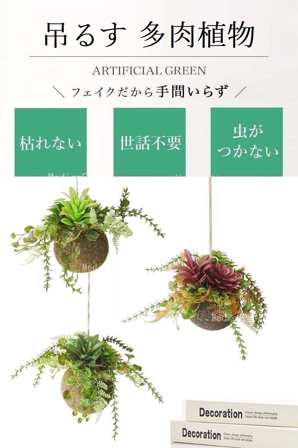 Amazon｜MedianField 【 多肉植物 フェイク 苔玉 麻ひも 付き 】 観葉