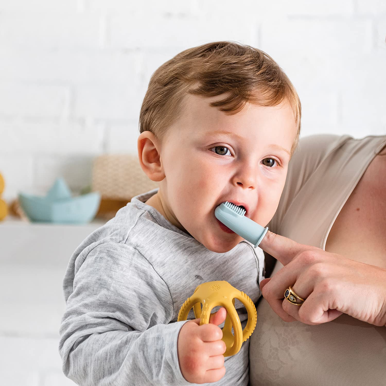 Nattou Set di 2 spazzolini da denti per bambini blu petrolio e blu acqua