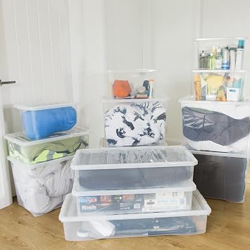 2-Pack x 60L Stackable Plastic Storage Boxes with Lids – Large Crystal-Clear Storage Bins for Home, Office, Garage, Toys, Clothes & More – Durable, Stackable, Space-Saving Organization Containers