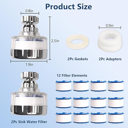 Miniatura 6 de Dexspoeny Filtro de agua para fregadero de 14 piezas con juego de elementos filtrantes, filtro universal para grifo de fregadero giratorio de 360,