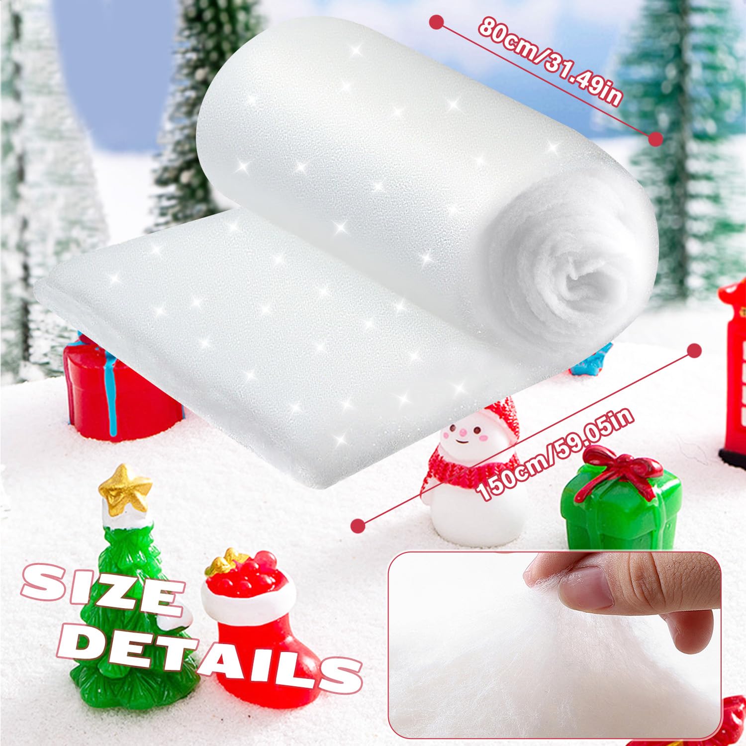 3 Rotolo di Neve Artificiale, 80 * 150cm Addensate Morbide Coperte di Neve Artificiale, Natalizia Coperta di Neve Arrotolata, Coperte di Neve di Natale per Addobbi Natalizi Invernali