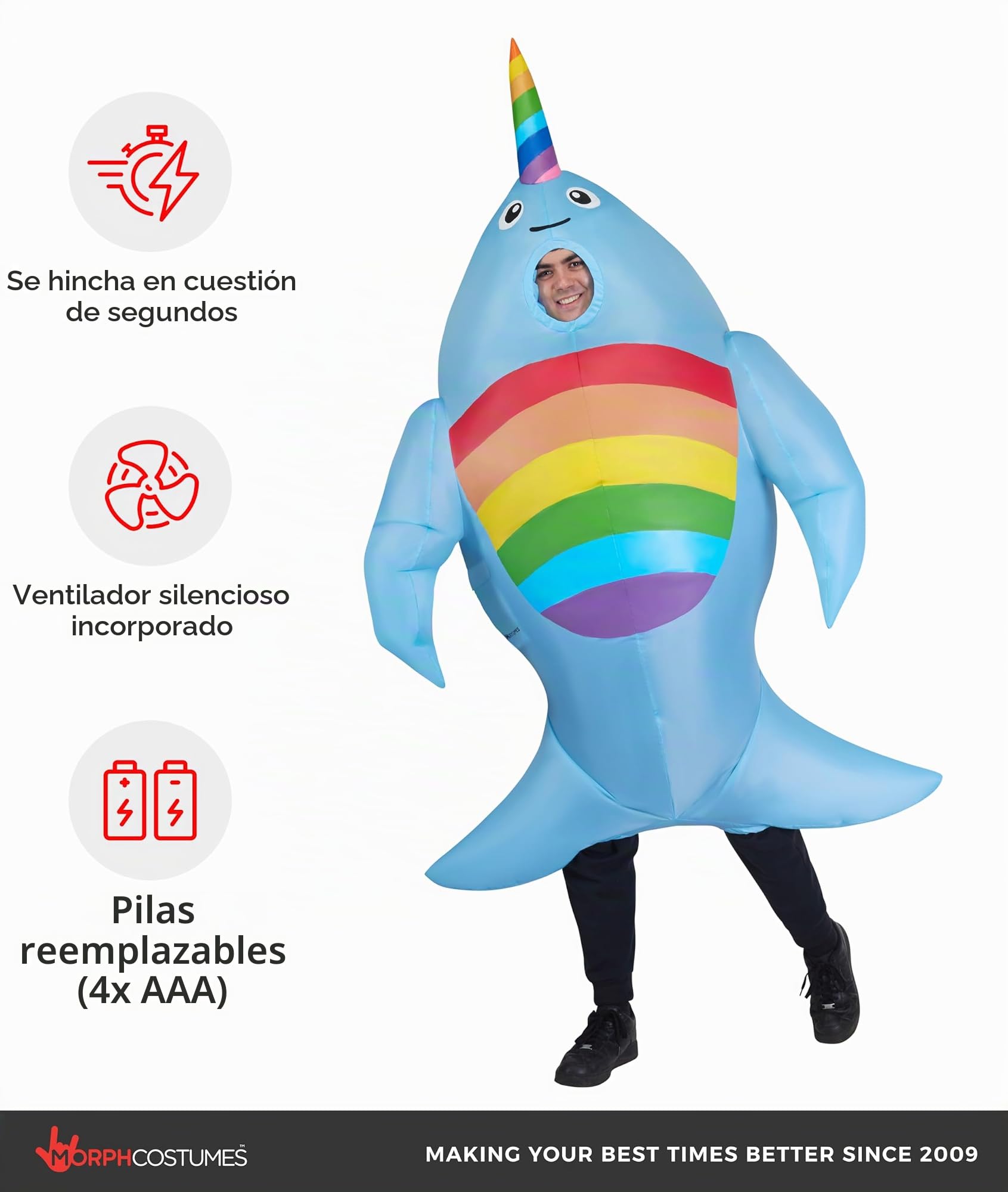Morph Disfraz Hinchable Narval Ballena Adulto, Disfraz Pez Mar, Disfraces Carnaval & Halloween, Talla única