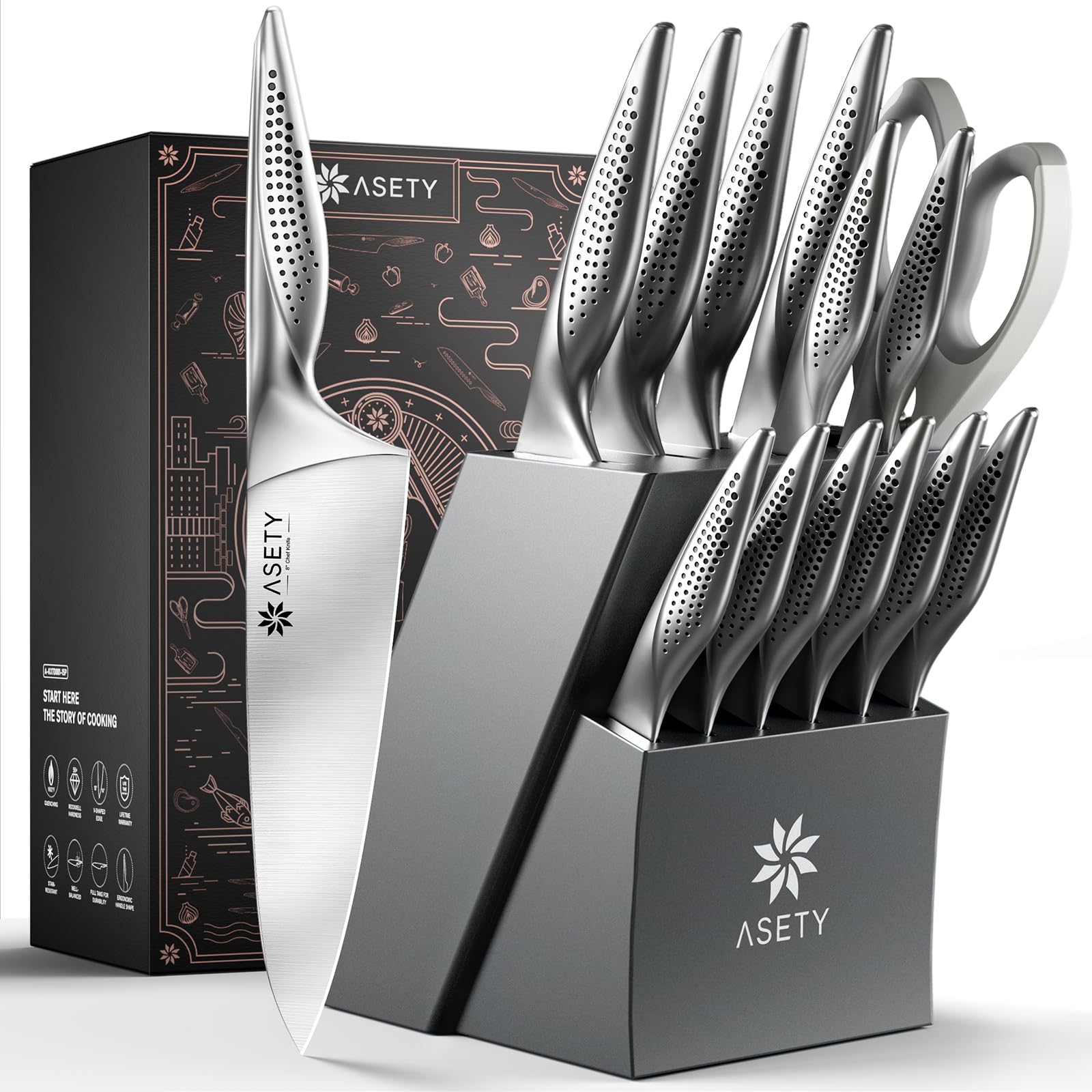 Knife Set - Ultra Sharp Knives Set for Kitchen with block 15 PCS Stainless Steel Knife Set with