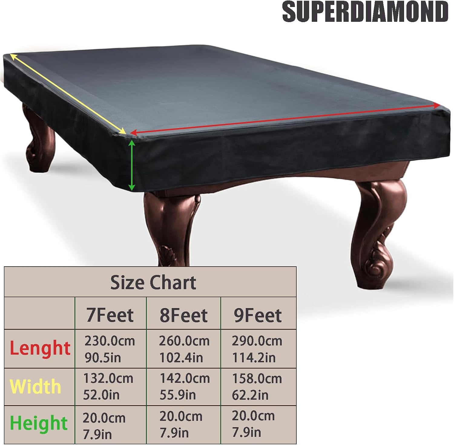 Billiard Pool Table Cover - Waterproof & Durable Protection for 7ft, 8ft, 9ft Tables - Easy-Clean Surface for Indoor & Outdoor Use, Home & Club Pool Players，8ft Black
