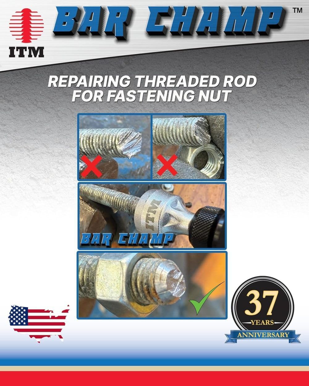 ITM Bar Champ - Medium - Premium Carbide External Chamfer Tool - Deburring Tool for Metal, Wood, Plastic - Ideal for Threaded Rod & Bolt Burr Removal - 3/8" Shank - Fits 1/2"- 1-3/8" (13mm-35mm)