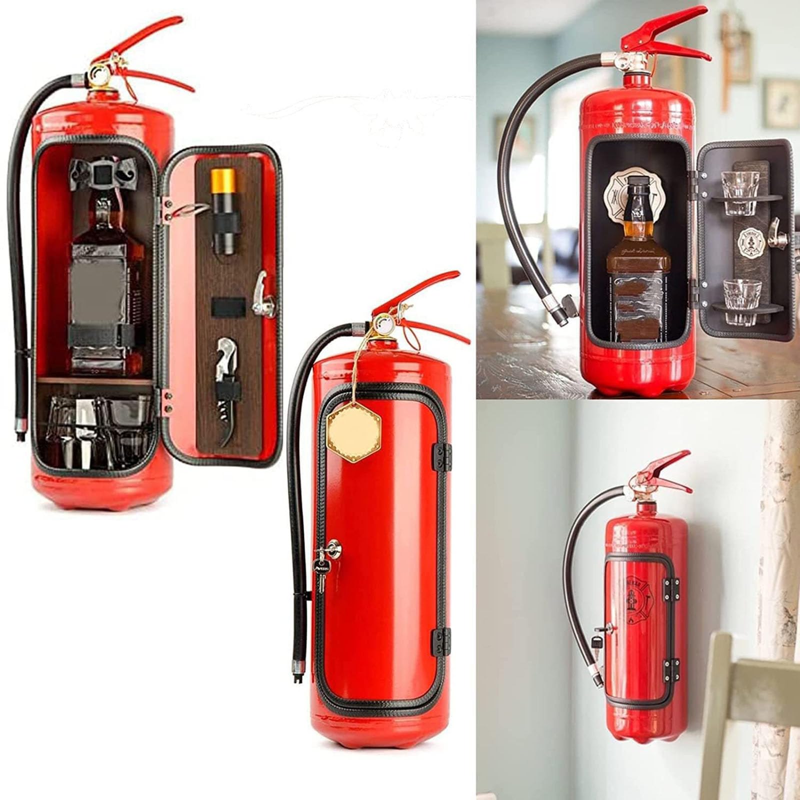 Aufbewahrungsbox für Feuerlöscher Minibar Tragbare Aufbewahrungsbox für Spirituosen und Gläser Weinkühler Ornamente Geschenke für Männer,33cm