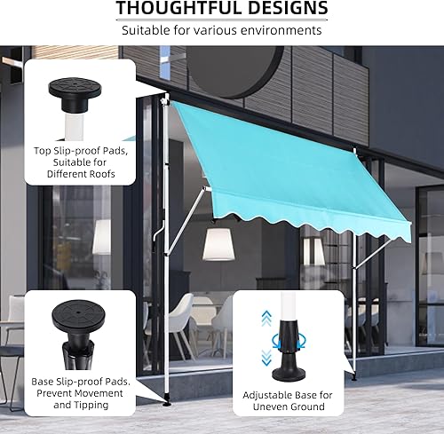 Miniatura 5 de Toldo retráctil manual, 138 pulgadas, sin tornillos, para exteriores, cubierta de pérgola ajustable con protección UV, toldo de exterior 100%