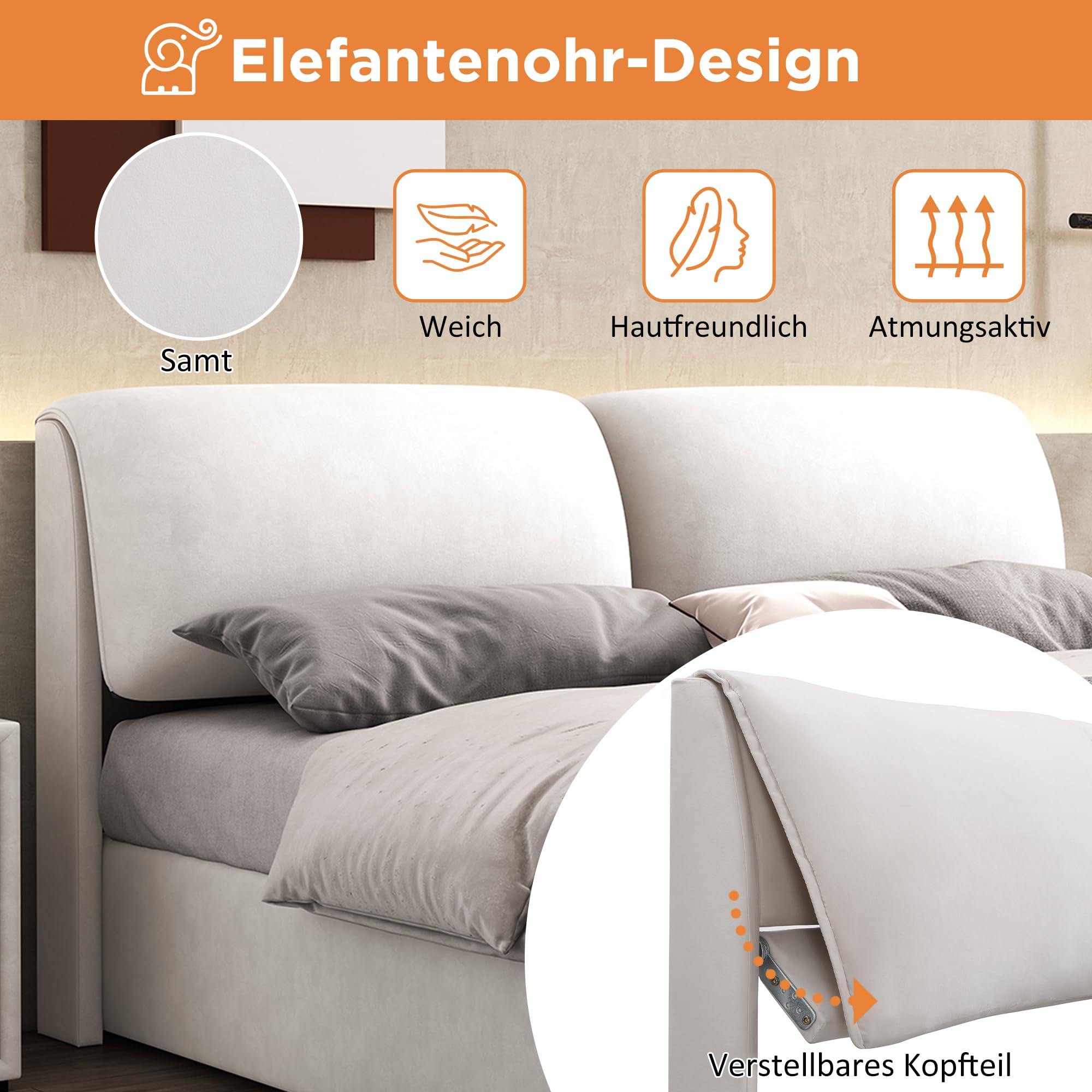 Zepneiy Lit Double180x200 avec Sommier hydraulique et 3 Tiroirs, Lit Coffre 180x200 avec Rangement et Tete de, Velours Beige(sans Matelas)