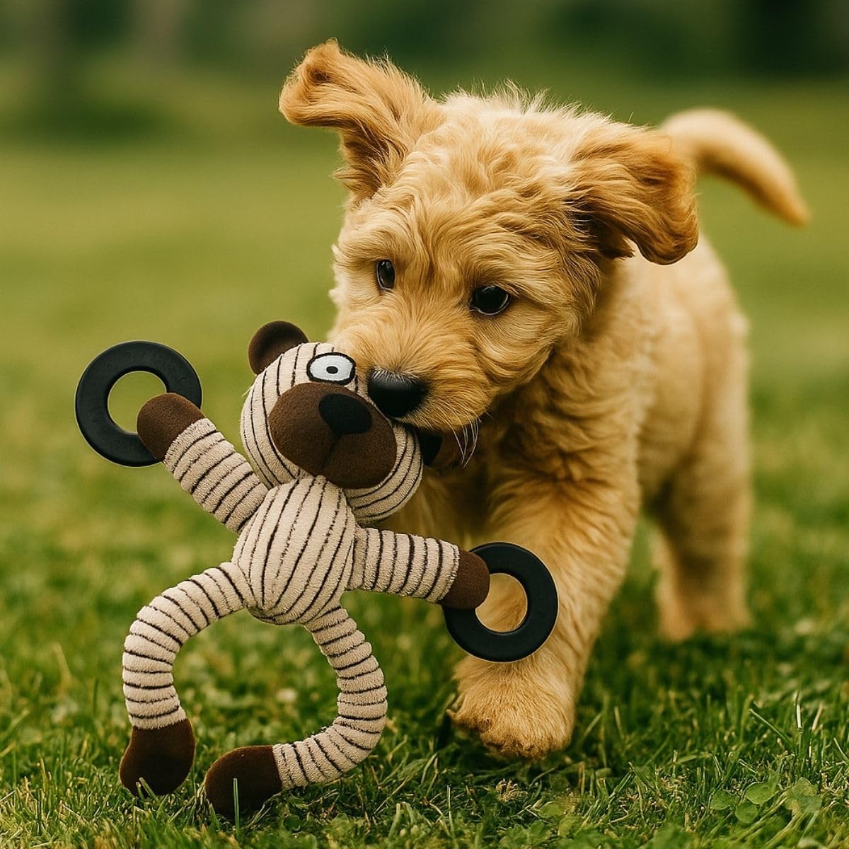 Pelúcia com Argola para Cachorro Brinquedo com Apito (Urso Branco)