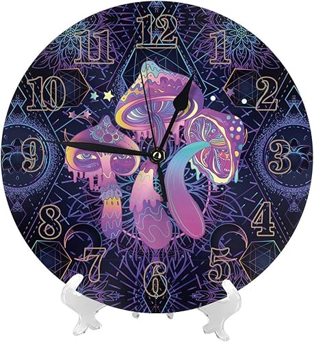 Miniatura 2 de Magic Mushrooms - Reloj de pared redondo decorativo con patrón de arte psicodélico, silencioso, sin tictac, funciona con pilas, para el hogar,