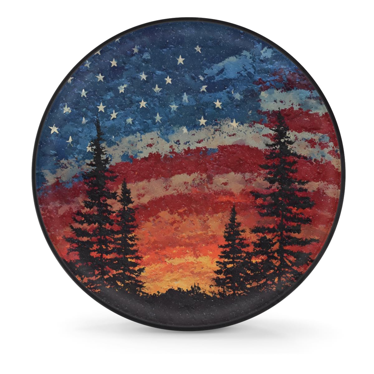 Spare Tire Cover Forest Camping American Flag Wheel Covers Protectors Waterproof Dust-Proof Universal Fit Trailer, RV, SUV and Many Vehicle (15" for tire Diameter 27.55"-29.13")