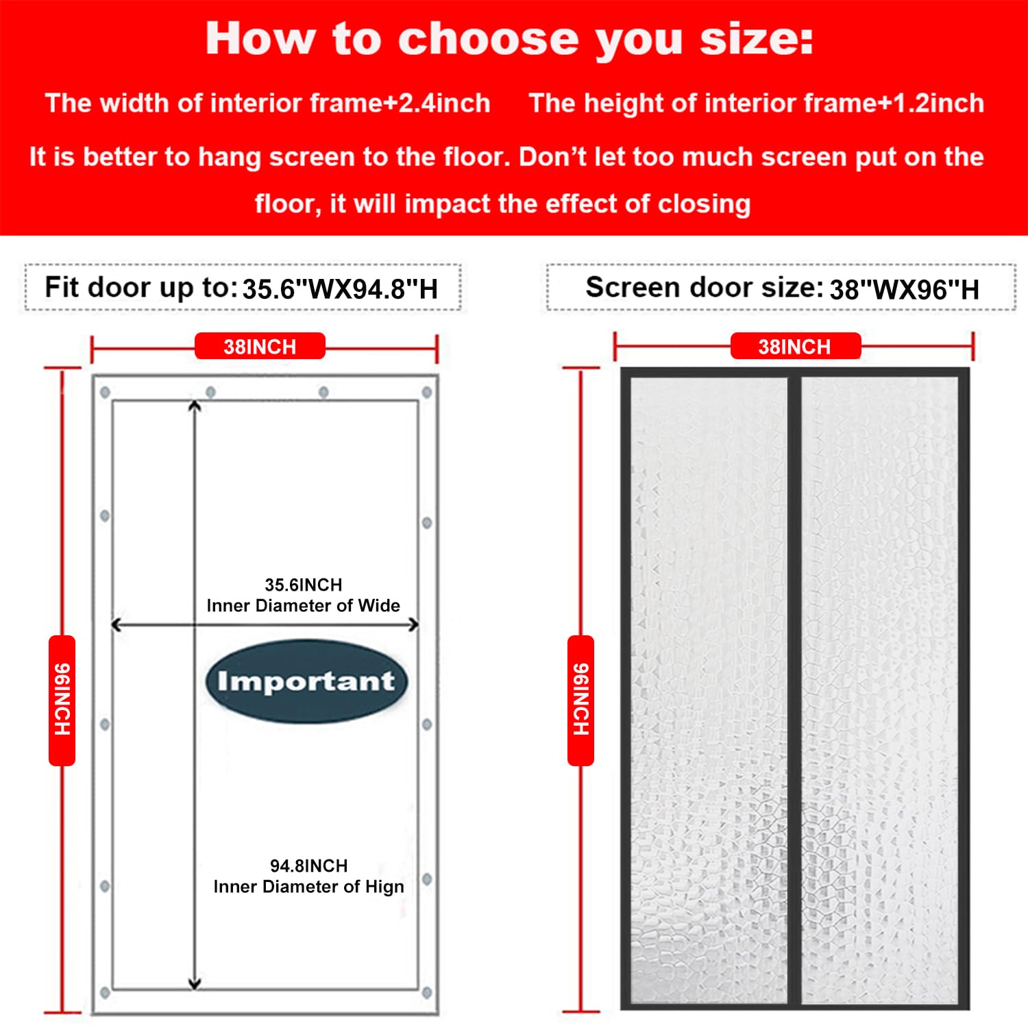 Magnetic Thermal Insulated Door Curtain 38"x96" Magnet Patio Door Cover Auto Closer Fits Doors Up to 36"x95" to Keep Warm in Winter Cool in Summer for Air Conditioner Heater Room Home Kitchen