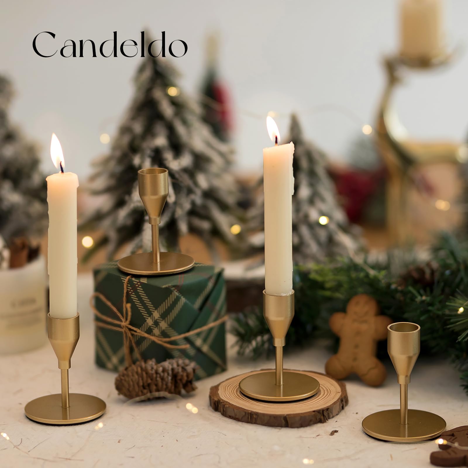Kerzenständer Metall Kerzenhalter Gold Stabkerzenhalter: Candeldo 6er Set Kerzenhalter für Stabkerzen Kerzenleuchter Vintage Tisch Deko Hochzeit Weihnachten (Mattgolden)
