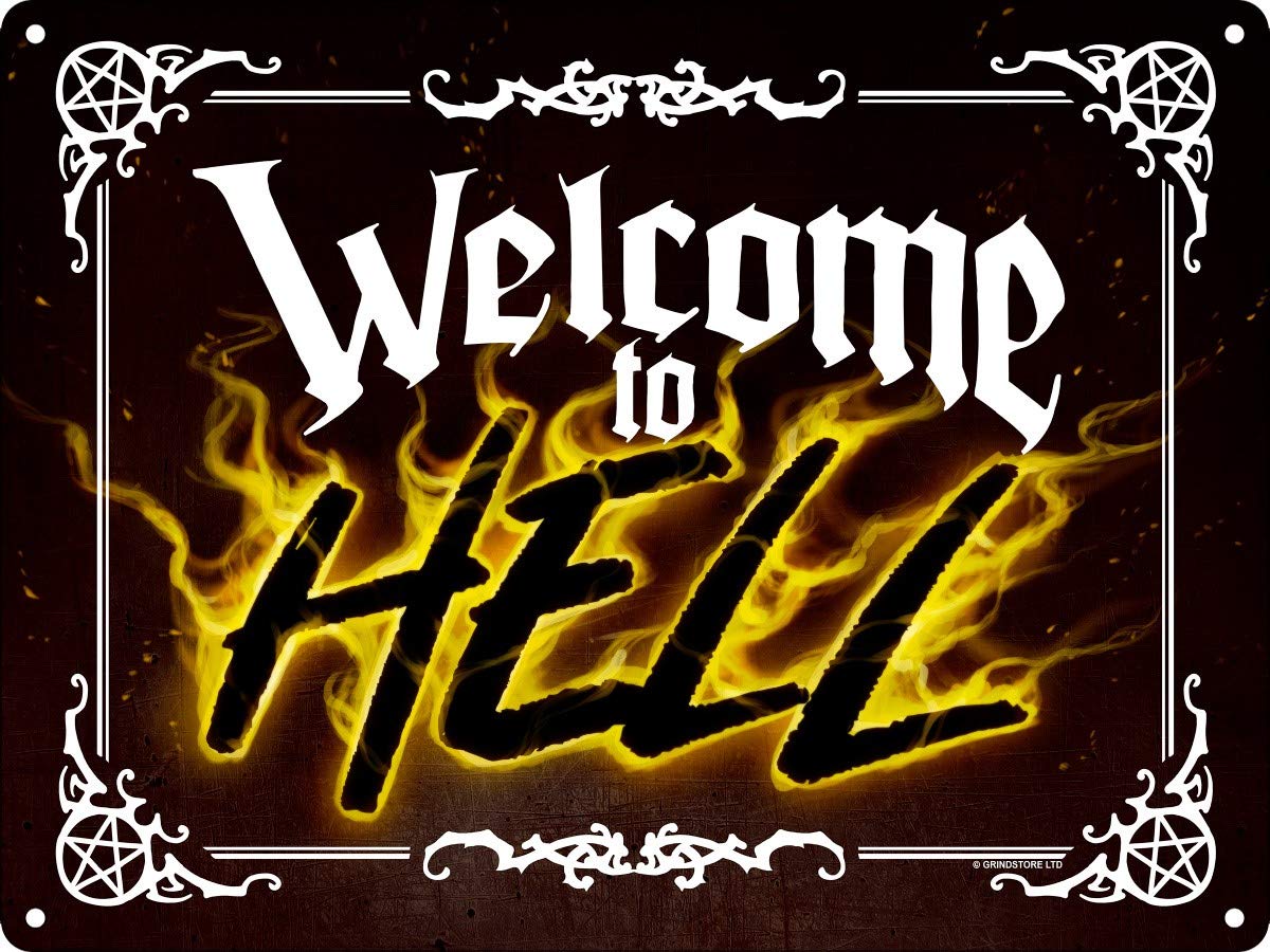 Grindstore Black Welcome To Hell Mini Tin Sign 20X15cm