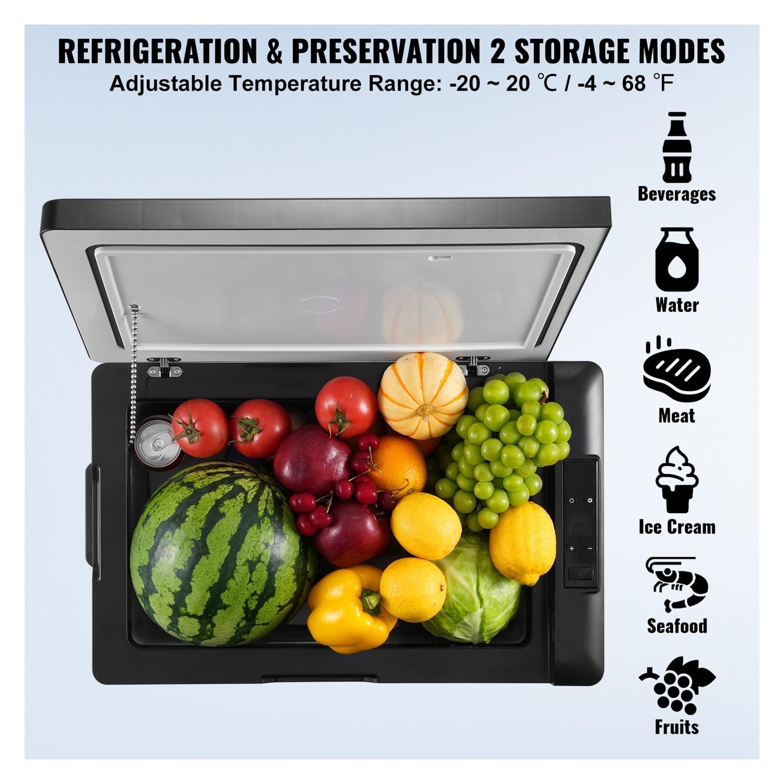 Refrigerador portátil Individual for Coche, 12 V, 70 L, 12/24 V CC y 100-240 V CA, con compresor, for Camping al Aire Libre y autocaravanas.