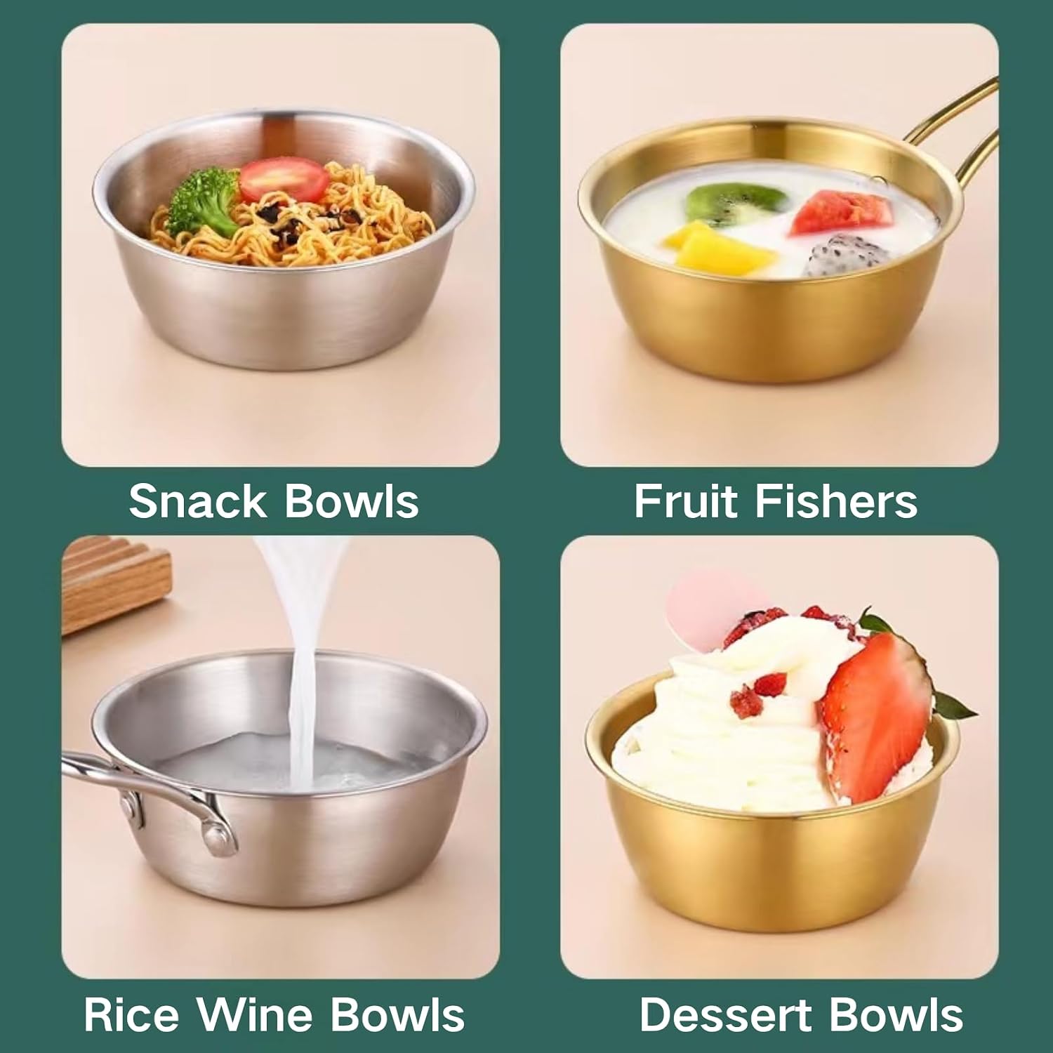 8-Pack Makgeolli Bowls, 304 Stainless Steel Korean Traditional Wine Bowls Stainless Steel Camping Cup Soup Bowls(20oz)