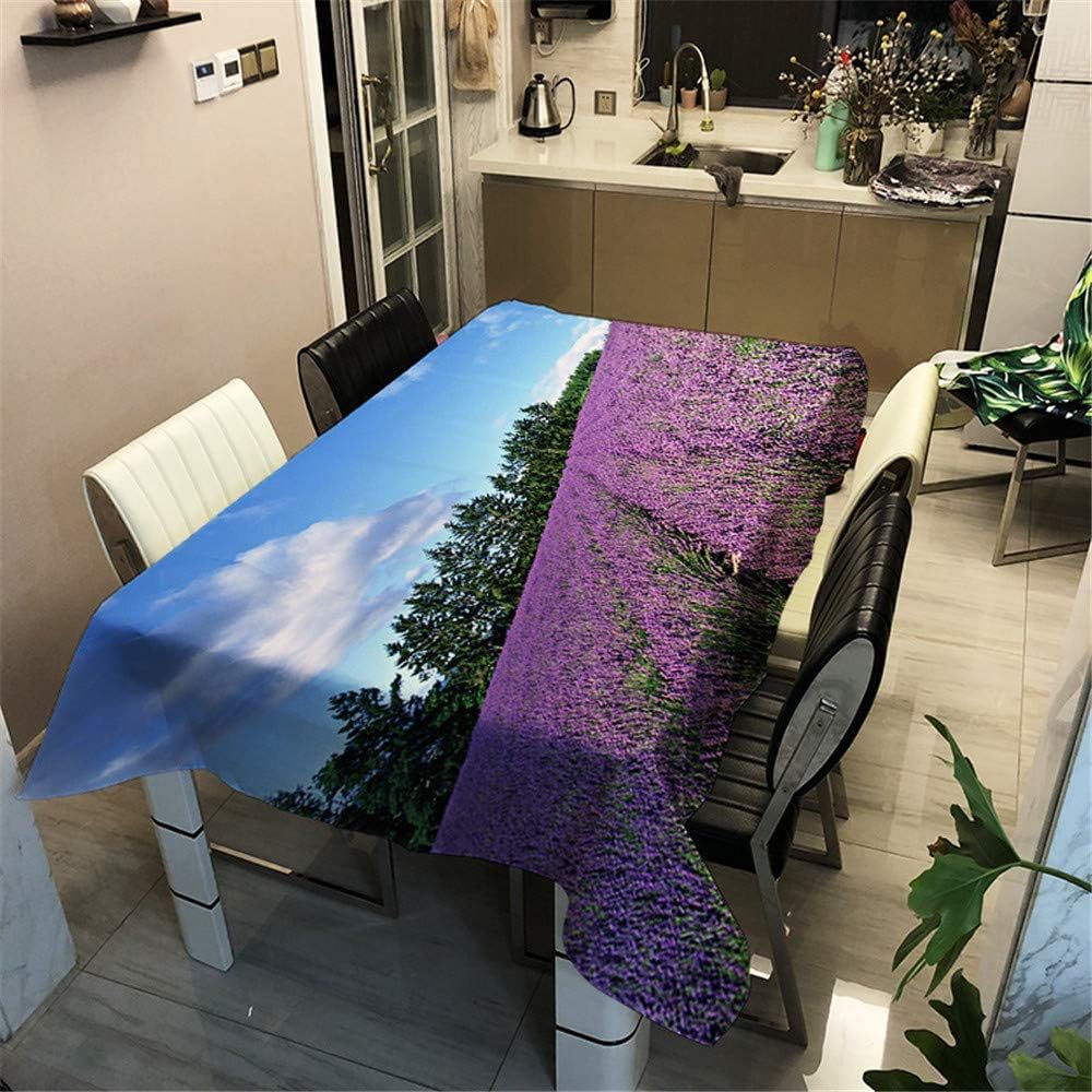 Mantel Mesa Rectangular Lavanda Morada, Manteles Antimanchas Paisaje Rural, 3D Impresión Mantel Impermeable Lavable para Cocina Salón Comedor, 140x300 cm Q.P1050