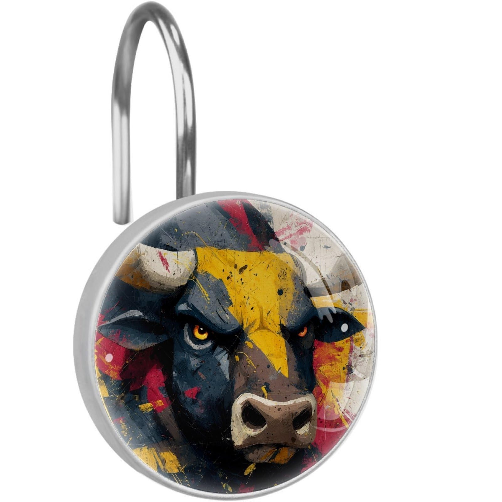 VAPOKF Decorative Shower Curtain Hook, Graffiti Bull Rustproof Stainless Steel Shower Curtain Hook for Bathroom, Shower Curtain Hangers for Shower Rod