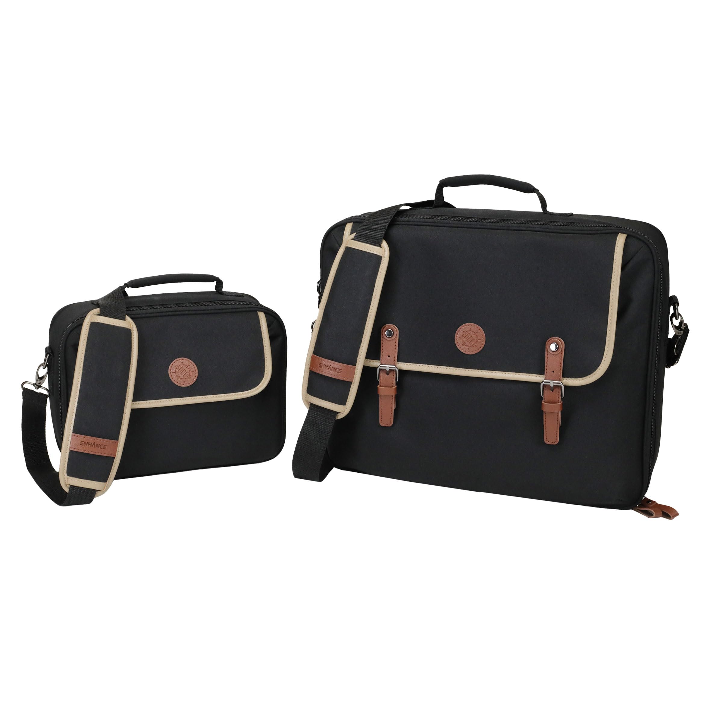 ENHANCE Bolsa TCG de Diseño - Bolsa de Hombro MTG con Divisores Personalizables y Bolsillo para Accesorios para Cajas de Mazos, Compatible con Magic The Gathering, Pokémon y Lorcana (Negro)