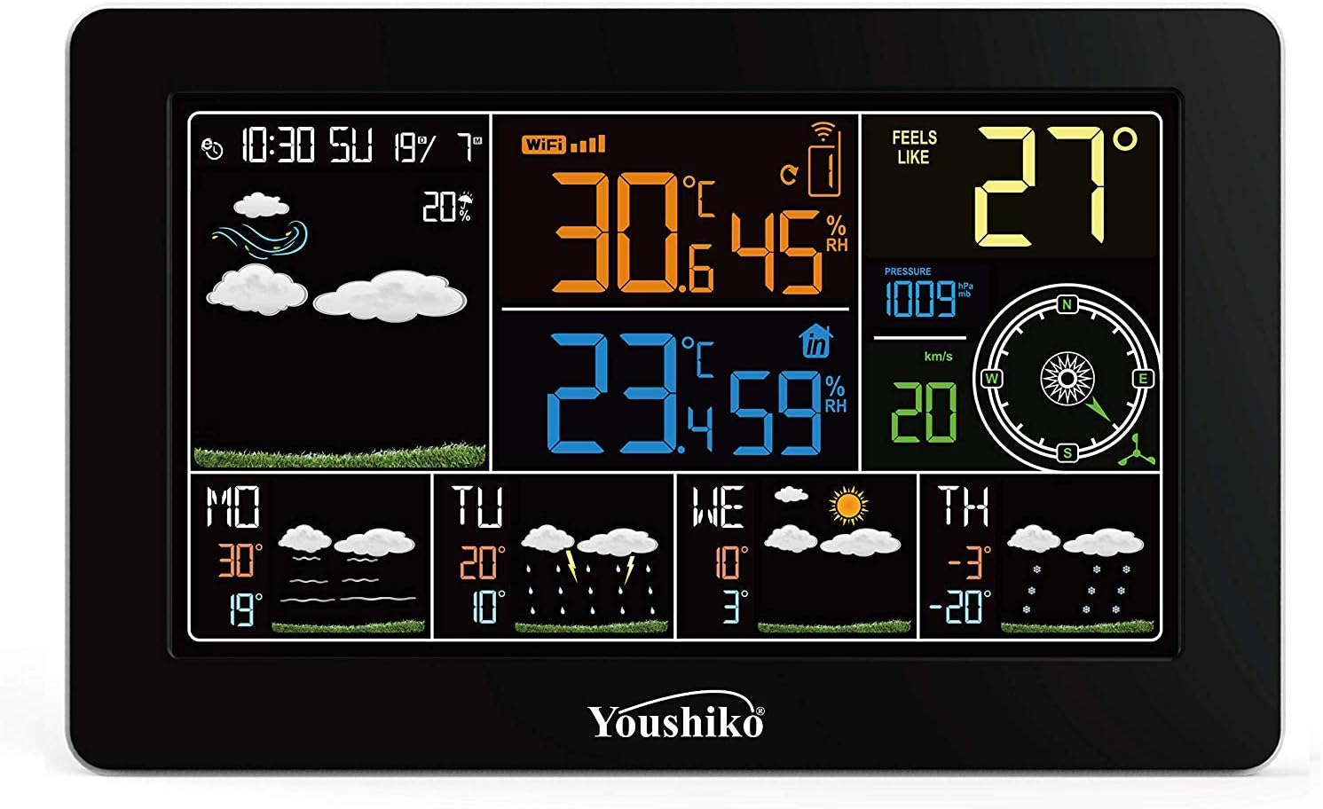 WiFi Weather Station, (Offical UK Version) Indoor Outdoor Temperature Thermometer, Humidity, Barometric Pressure, Wind direction & Speed, Outdoor Feels Like.