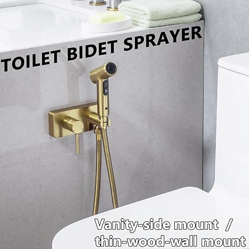 Miniatura 9 de Pulverizador de bidé de mano de latón para inodoro, accesorio de grifo de bidé frío y caliente, montaje lateral de tocador de baño, 2 funciones, kit