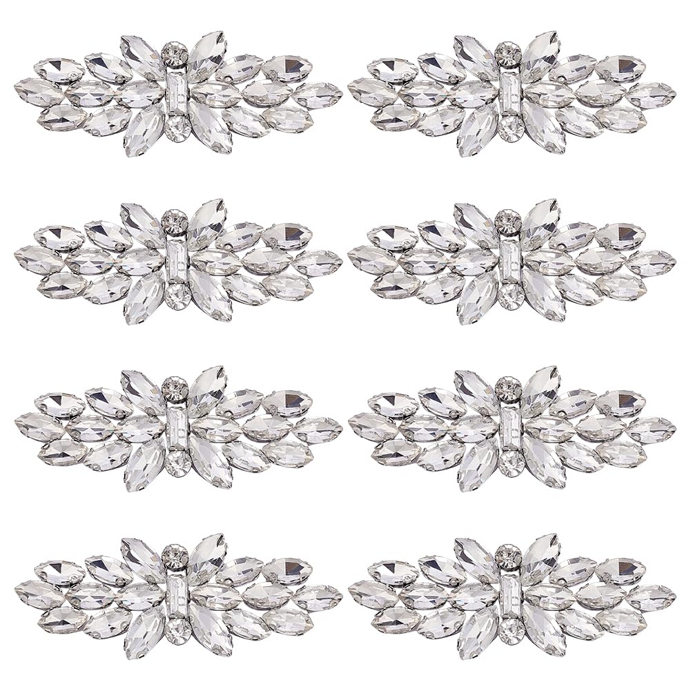FREEBLOSS 8 Pcs Rhinestone Crystal Applique Iron on Rhinestone Crystal Patches Applique Sequin Embellishments for Bridal Wedding Clothing 7.5x3cm/3x1.2inch