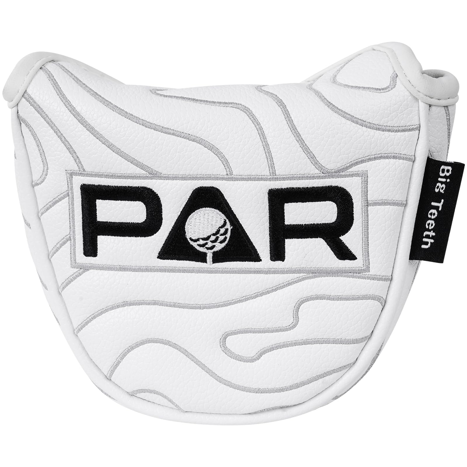 Golf Mallet Putter Head Cover Magnetic Closure Heel-shaft Club Protector White PU Leather Black PAR Pattern Embroidery