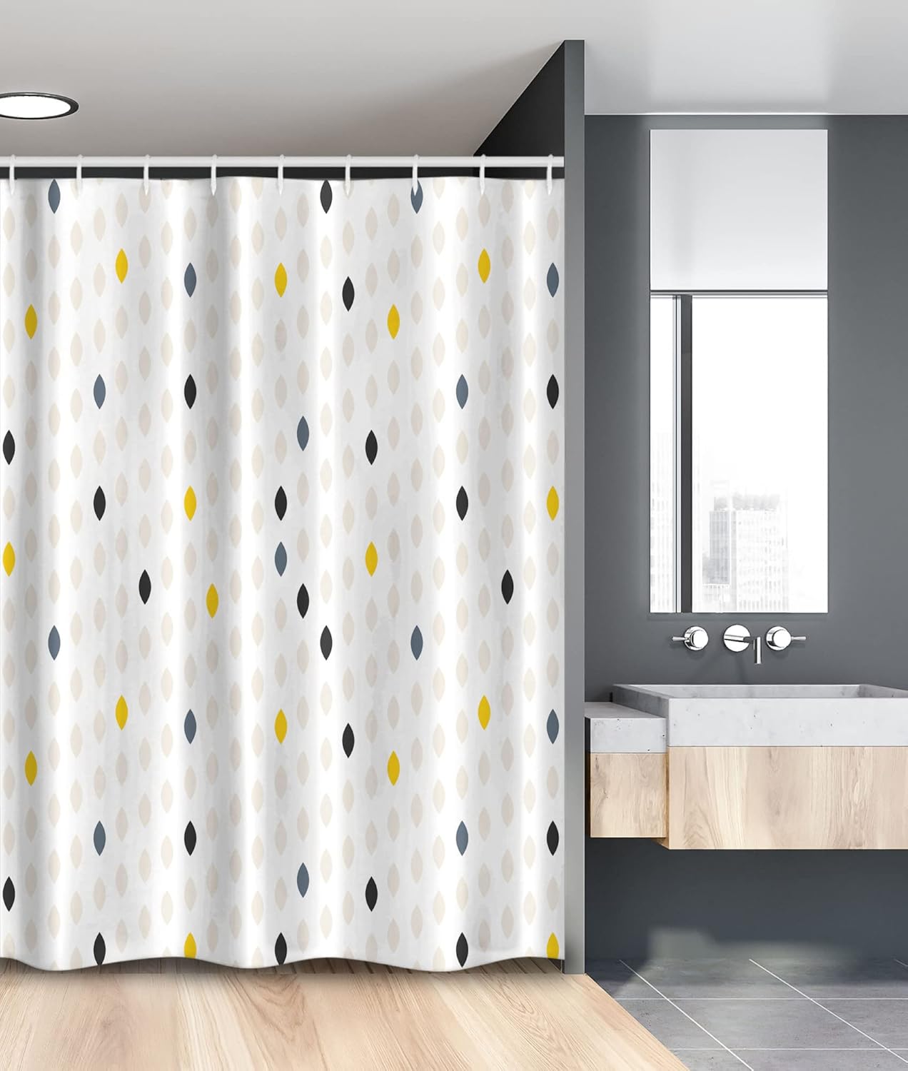 Ambesonne Modern Stall Shower Curtain, Modern Geometric Shapes Polka Dot Tear Drop Forms Pattern Graphic Art Print, Fabric Bathroom Decor Set with Hooks, 54" W x 78" L, White Yellow