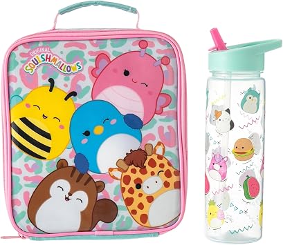 Squishmallows Combo Lunch Bag Set with 600ml Water Bottle Insulated Durable, Spacious & Stylish - Lightweight & Easy to Carry - for School, Preschools & Picnics