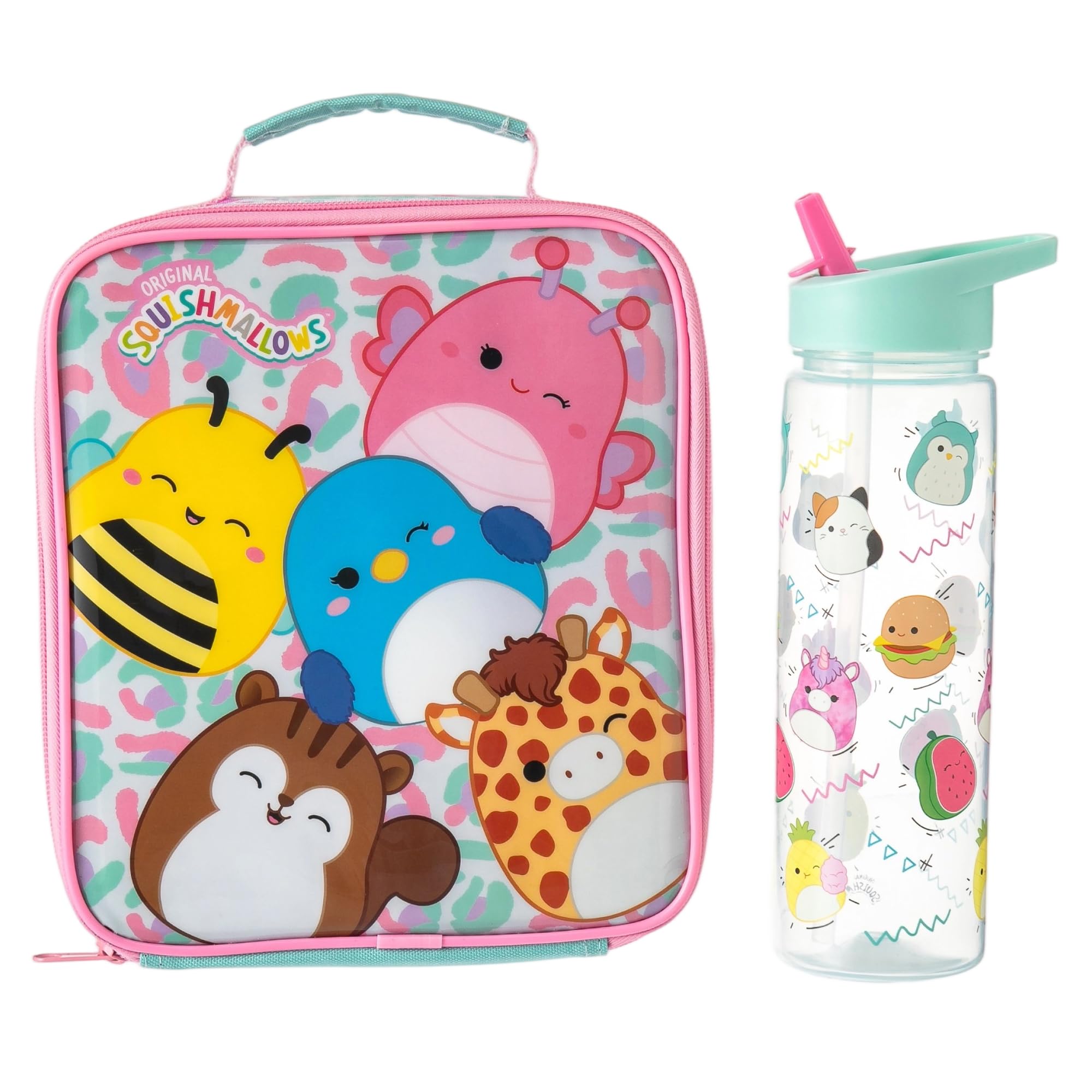 Squishmallows Combo Lunch Bag Set with 600ml Water Bottle Insulated Durable, Spacious & Stylish - Lightweight & Easy to Carry - for School, Preschools & Picnics