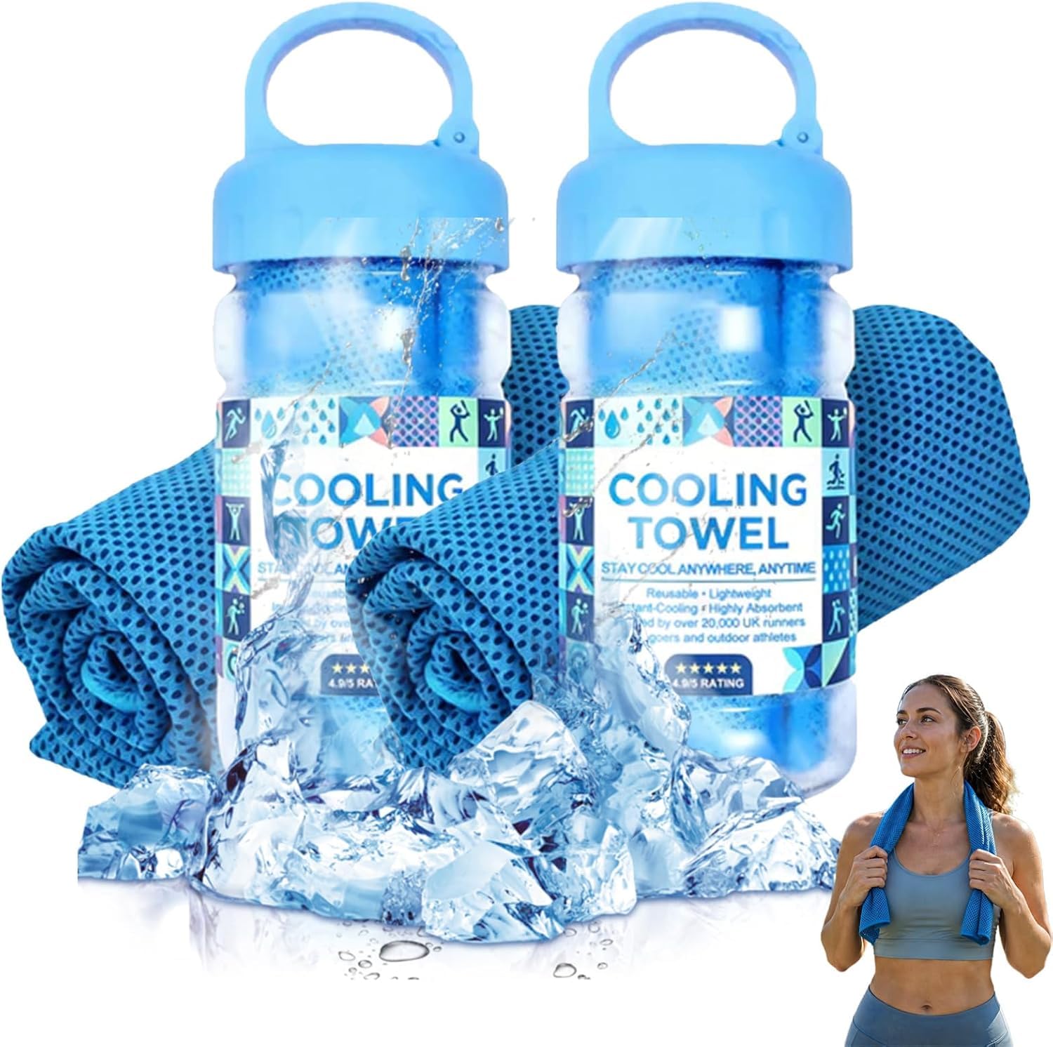 KUNYOS 2pcs Sunny Bee Cooling Towel 30x100 Cm, Stay Cool Ice Towel for Neck Hot Weather, Cool Towel Bottle for Neck, Hot Weather, Gym, Yoga, Golf, Running