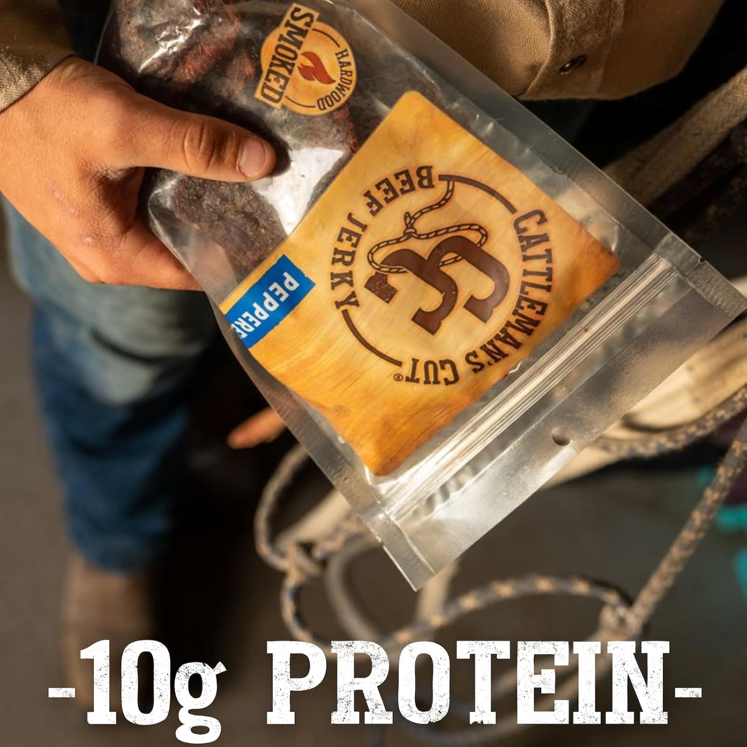 Cattleman's Cut Peppered Beef Jerky, Premium Marinated Steak High Protein Meat Snacks, Keto Friendly, Gluten Free, Carnivore Travel Snack, Resealable Bag, 10 Ounces