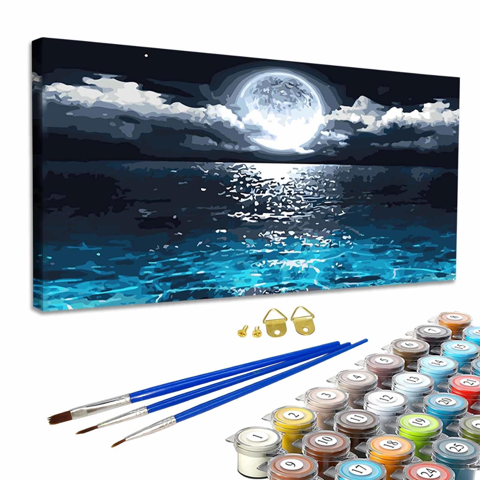 JATOK Paint by Numbers for Adults, Moonlit Ocean, 80 x 40 cm, Unframed — image 1