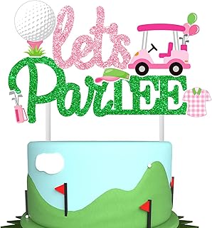 Let‘s Par-Tee Golf Cake Topper Golf Birthday Party Supplies Glitter Golf Party Cake Decoration Golf Theme Cake Picks for Girls Sport Party Decor