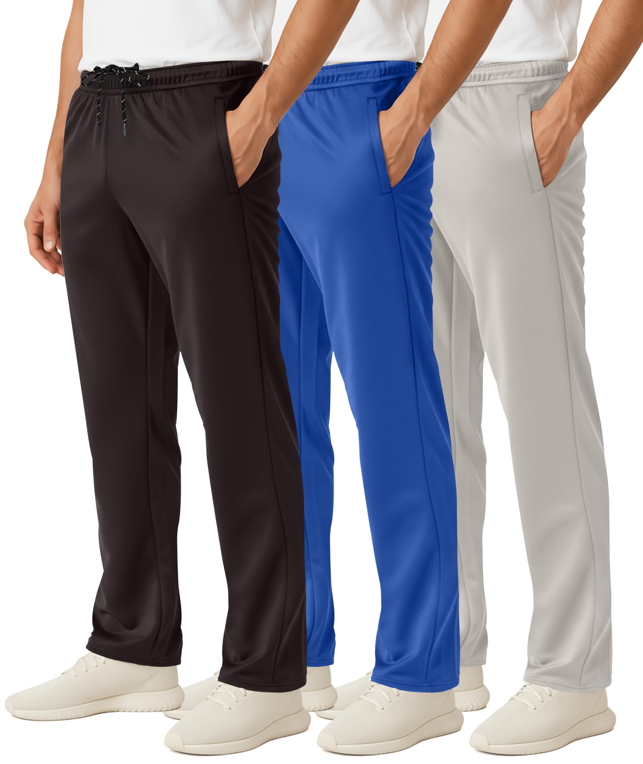 Real Essentials 3 Pack: Men's Mesh Open Bottom Sweatpants Gym Active Athletic Workout Casual Pants with Pockets (Big & Tall), Set 4, 3X-Large