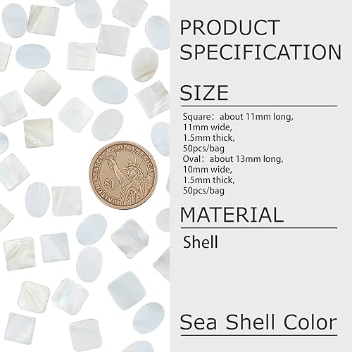 Miniatura 2 de GORGECRAFT 2 estilos, 100 piezas de azulejos de mosaico de nácar a granel, azulejos de concha natural, cuadrados blancos, redondos de nácar para