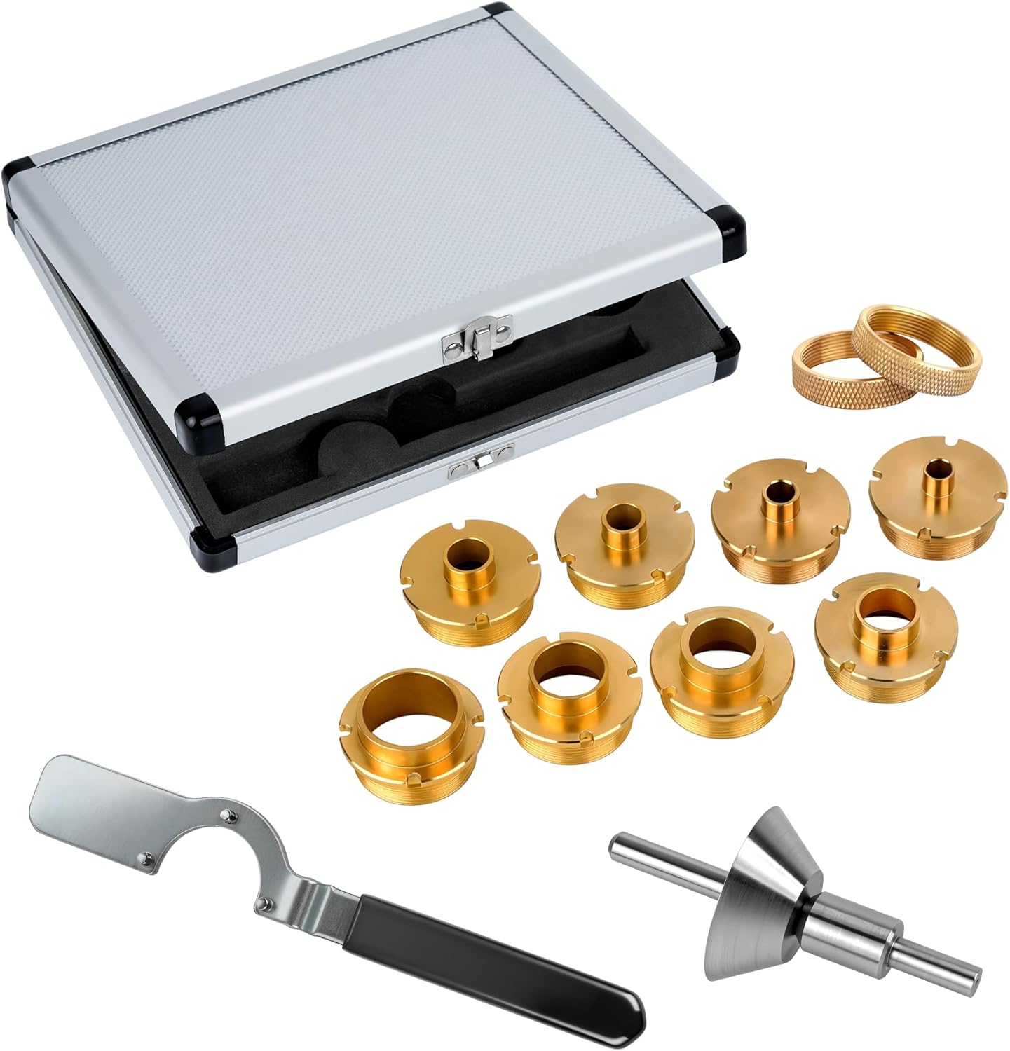 SpeTool 13-Piece Brass Router Templates Bushing Guide Set - Locking Wrench, Centering Pin & Aluminum Case - Fits Routers with 1-3/16" Diameter Center Hole
