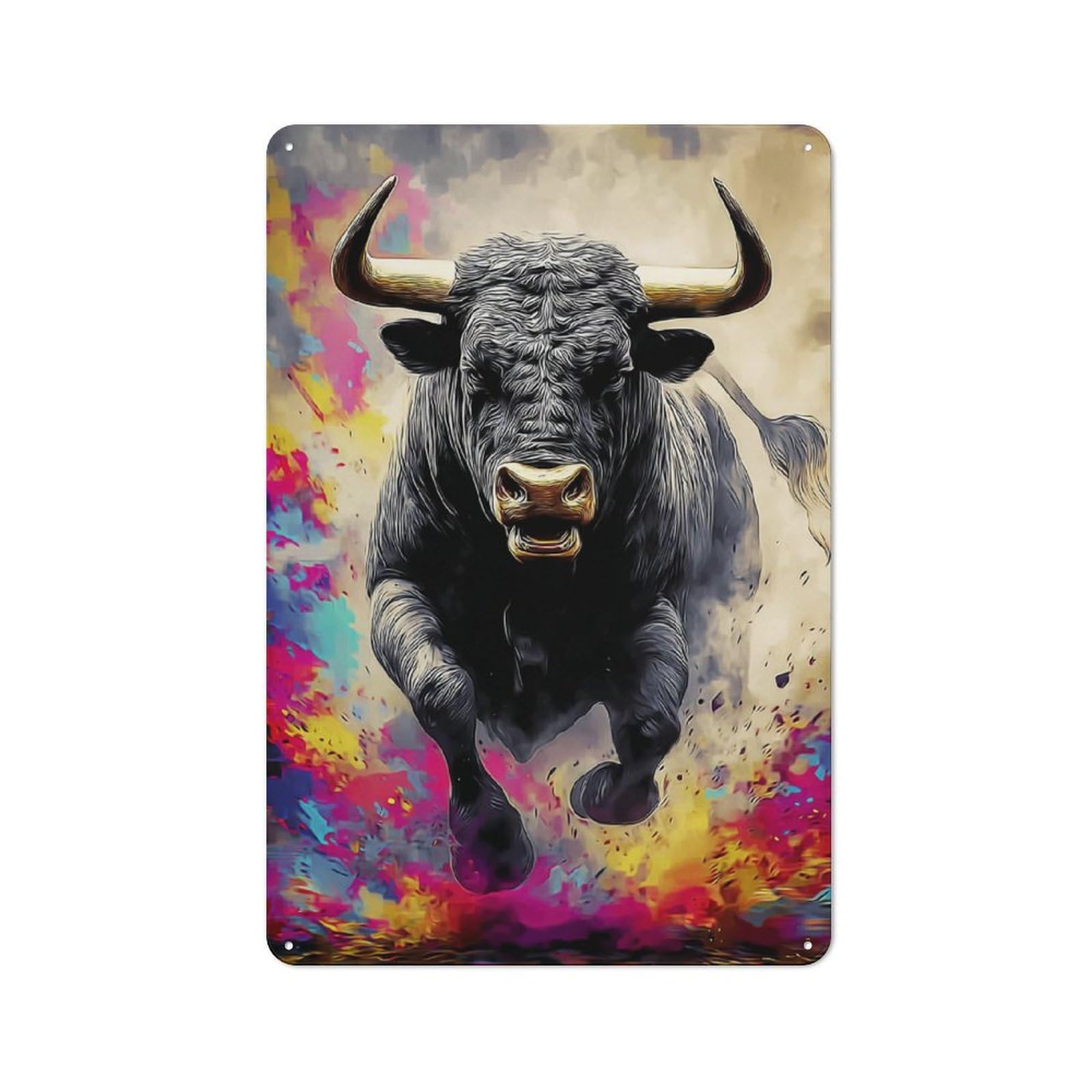 Junmoney Dynamic Bull Artwork Vintage Bistro Metal Sign 30X20cm, Bistro Wall Plaque For Takeaway, Bar, Kitchen Or Counter Area