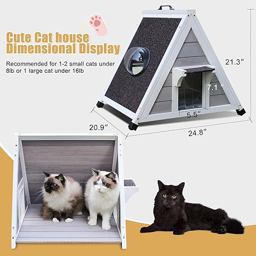 Miniatura 2 de Deblue Casa para gatos resistente a la intemperie para gatos salvajes, casa para gatos pequeños al aire libre, refugio único de madera para gatos