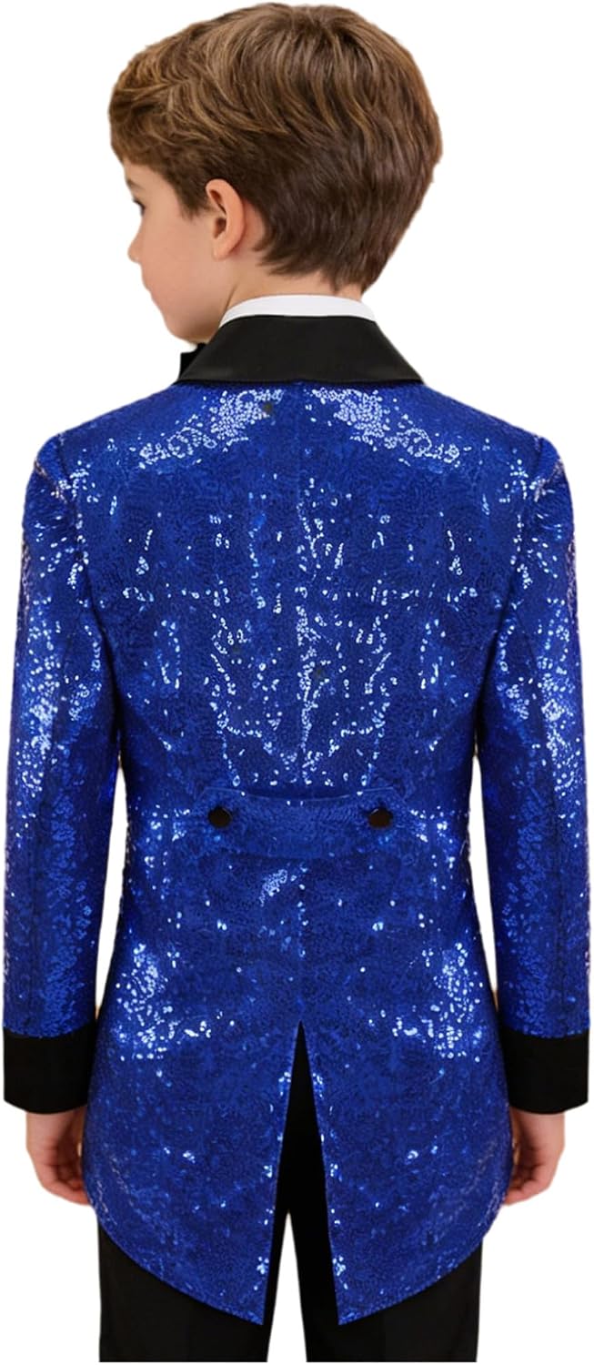 Hularka Kids Tuxedo Suits for Boys Sequin Slim Fit Dress Coat Formal Concert Party Shiny Tailcoat Bowtie