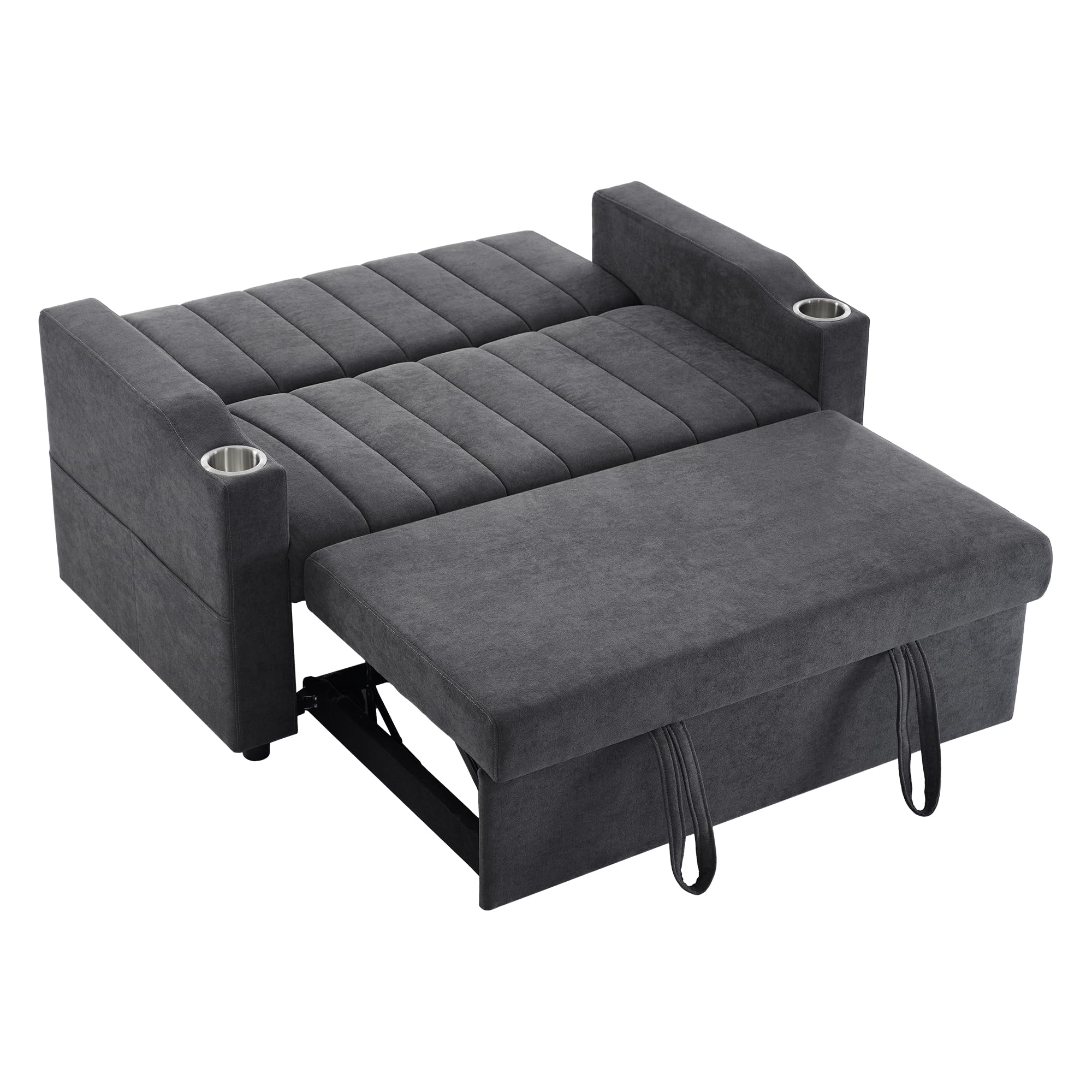 YuQozii Modernes Multifunktionssofa, Schlafsofa, Loveseat mit Verstellbarer Rückenlehne, ausgestattet mit Getränkehaltern und Kissen für Wohnzimmer, Schlafzimmer, Wohnung usw. (Grau)