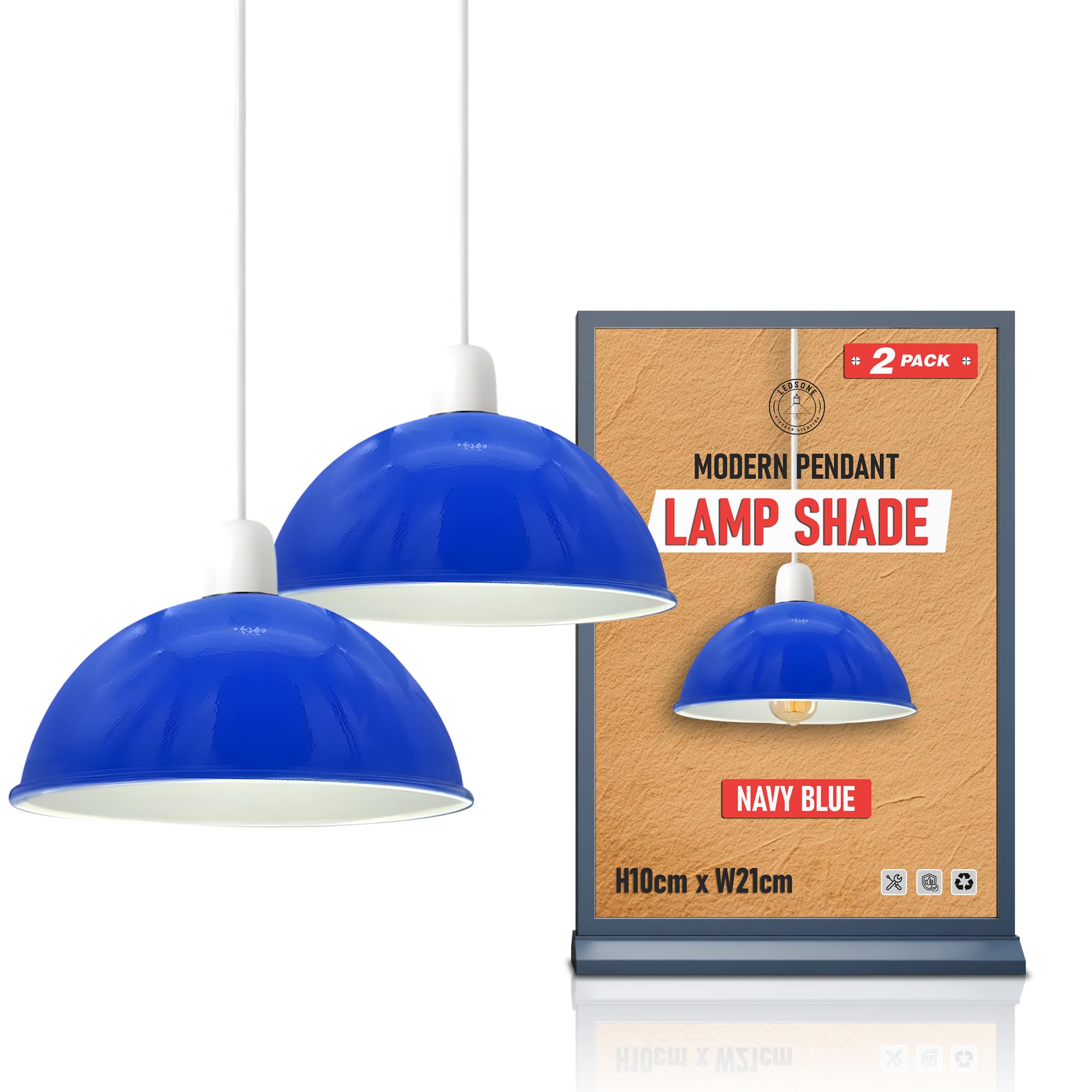 2Pack Navy Blue Lamp Shade for Ceiling Lights Modern Pendant Light Fitting, 21cm Light Shade for Kitchen, Bedroom or Living Room LED Flush Ceiling Lampshade, Home Décor Light Shade Ceiling