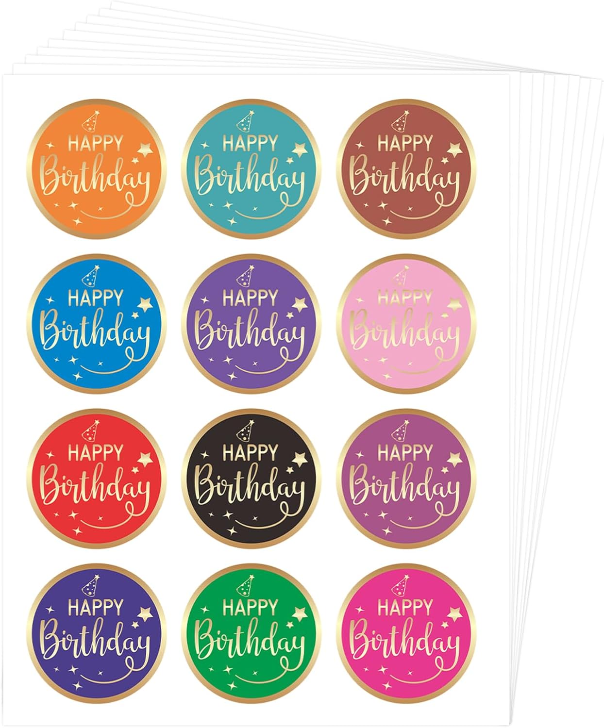 120Pcs Happy Birthday Stickers, 12 Colors Round Birthday