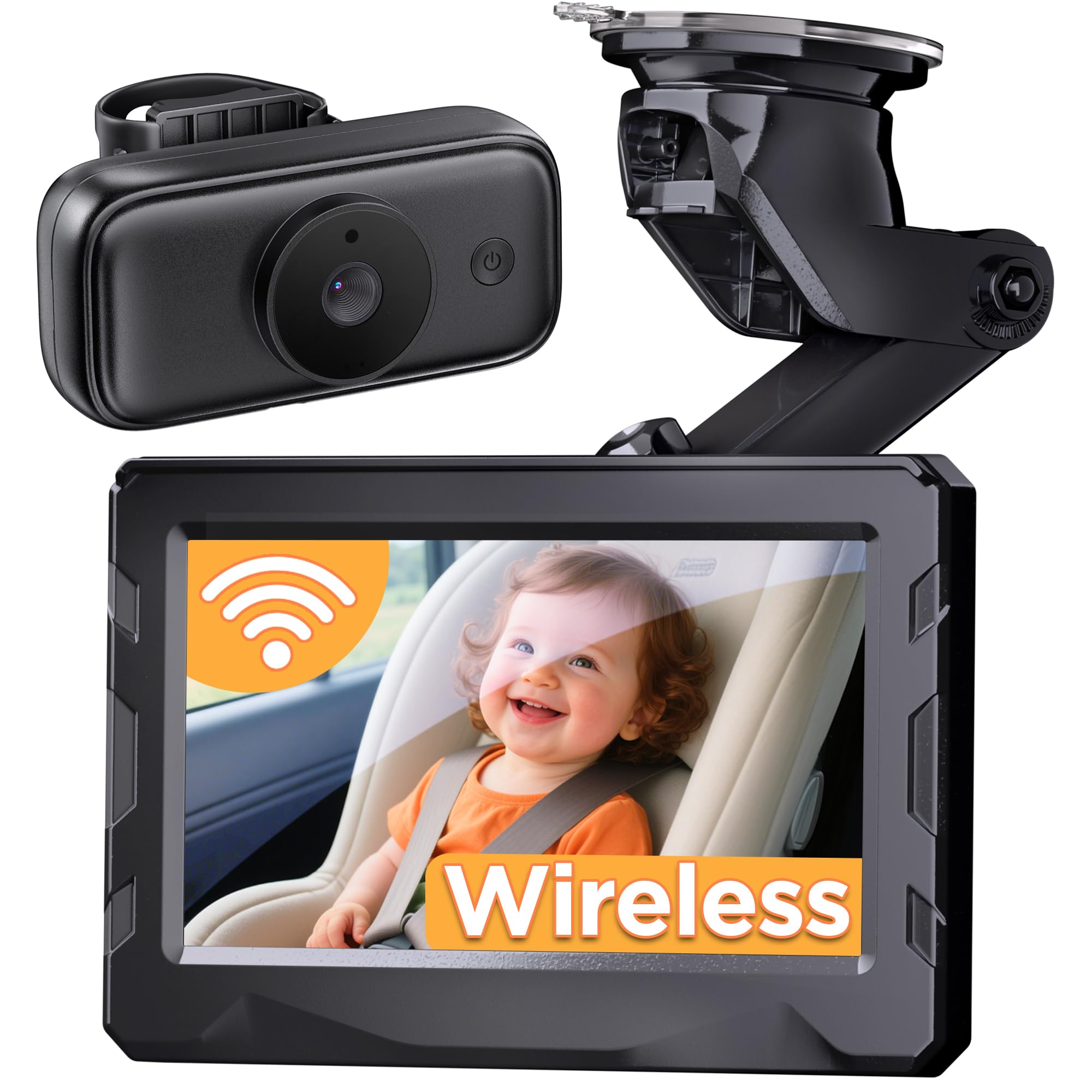 Cámara inalámbrica para coche de bebé, batería de 40 horas de duración y visión nocturna de 940 mn, monitor de coche de bebé sin necesidad de WiFi, grabación de video 1080P, ajustable a 360°, cámara