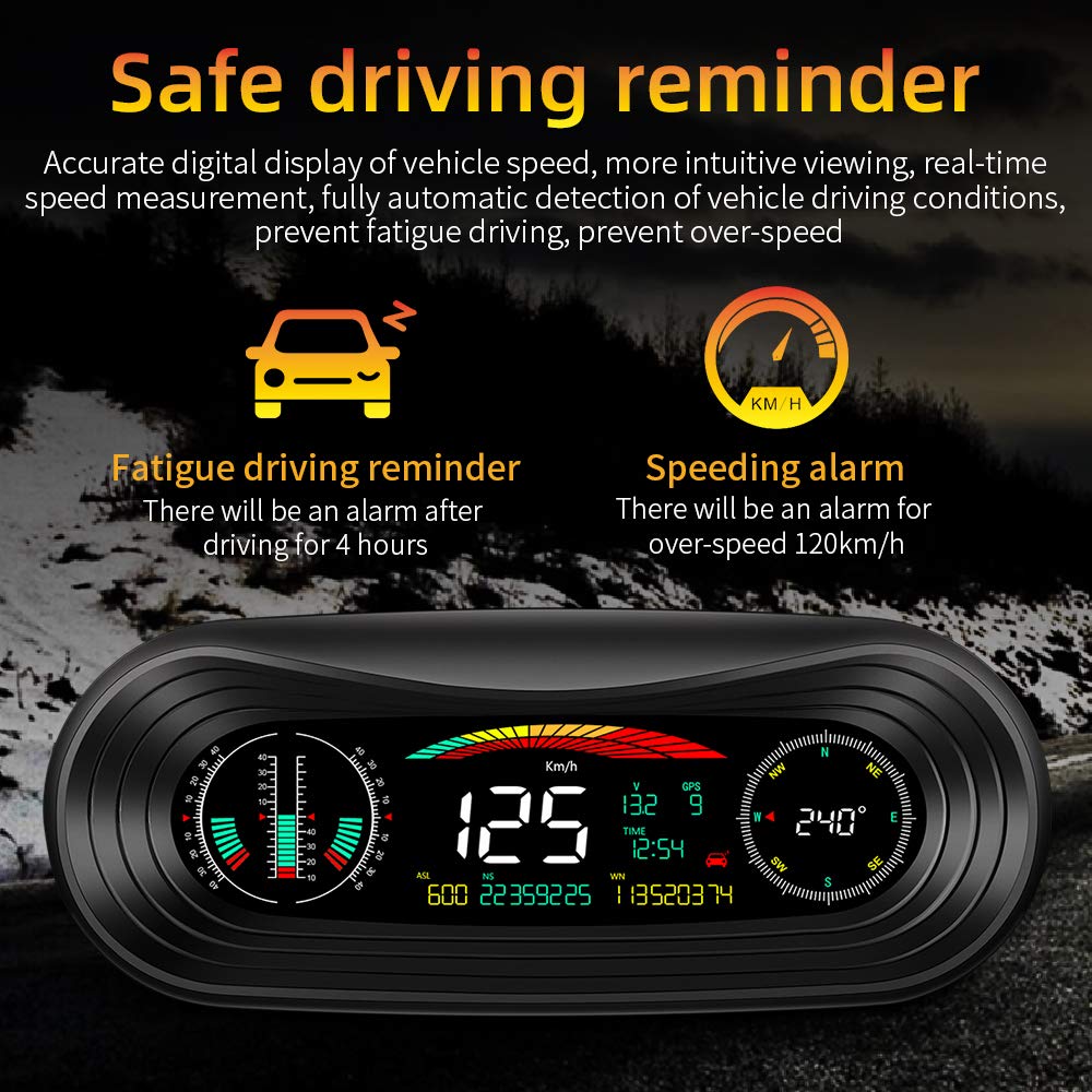 Head Up Display Auto GPS HUD Car Head Up Display off-Road 4X4 Inclinometro GPS Pannello Digitale Tachimetro Inclinazione Bussola automobilistica Altitudine Orologio Head Up Display