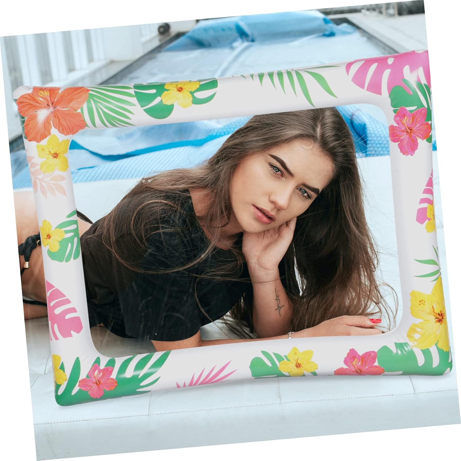SHOWERORO Hawaii Inflatable Selfie Frame Summer Party Photo Prop for Beach Gatherings Aloha Theme Decorations Fun Inflatable Photo Booth Accessory for Festivals and Celebrations