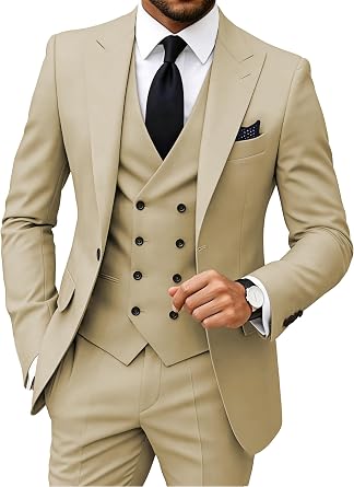Mens 3 Piece Suits for Men Slim Fit Double Breasted Suit Men Wedding Prom Suits