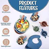 Vista 5 de Juego de alimentación para bebé de silicona de 24 piezas, suministros para destete dirigido por el bebé (BLW), incluye platos divididos con ventosa