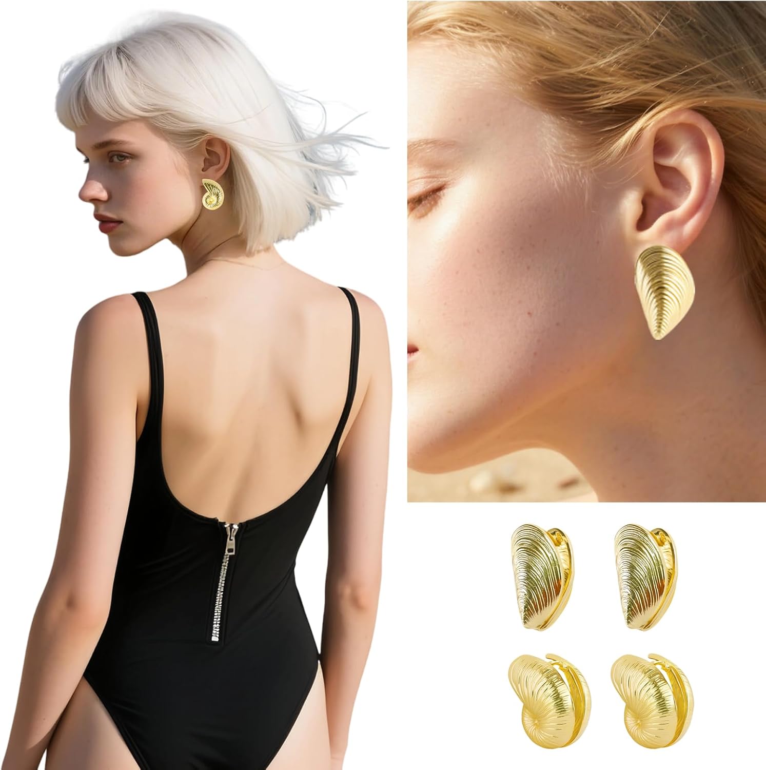 Beach Conch Shell Earrings for Women Gold Statement Earrings Summer Beach Vacation Jewelry Conch Seashell Earring Set - Image 5