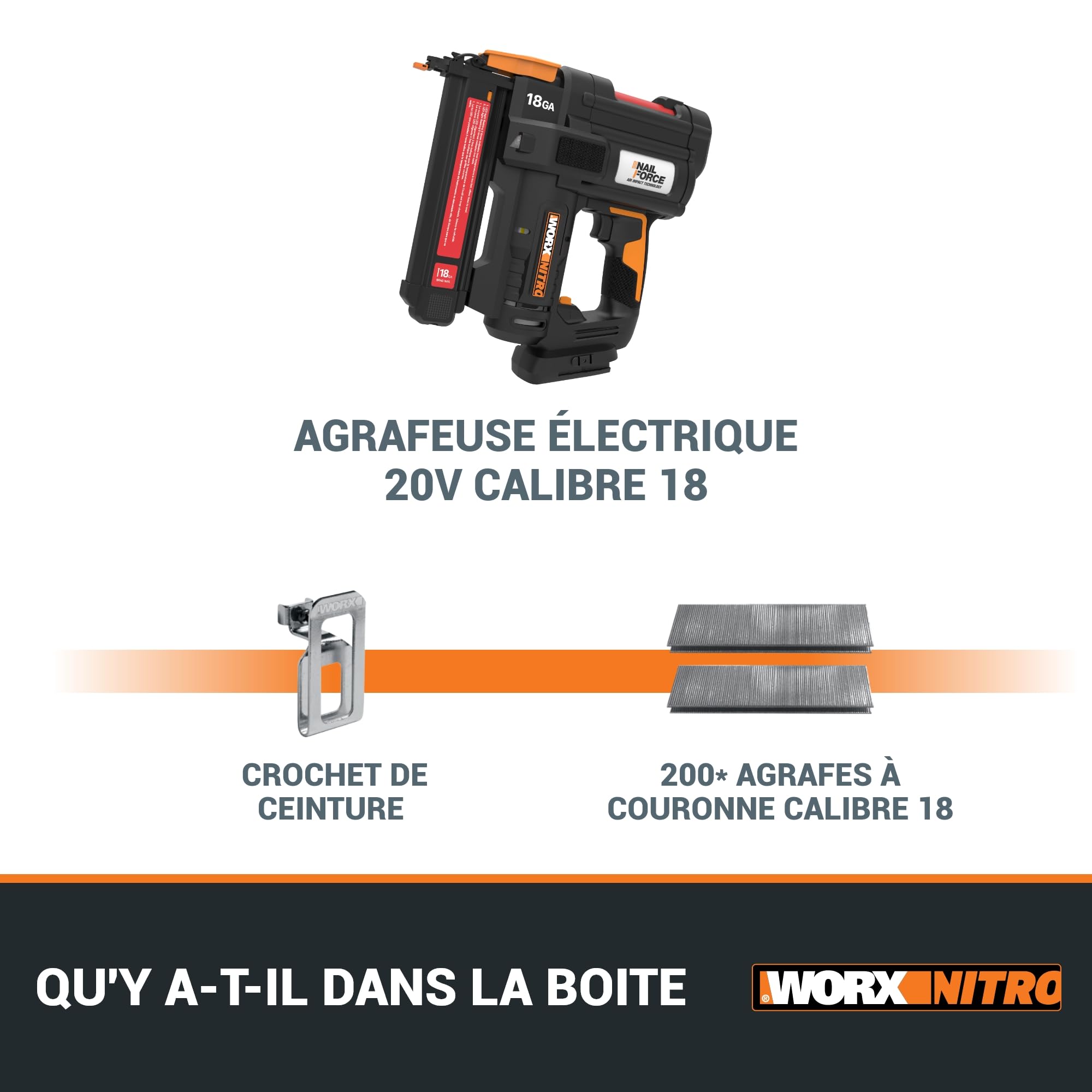 WORX WX844.9 Nitro zszywacz akumulatorowy 20 V 18 GA – 80 zszywek/min strzelanie – do zszywek 19-40 mm – elektryczny zszywacz o wysokiej wydajności – z rozdzielczością zacisku bez użycia narzędzi –